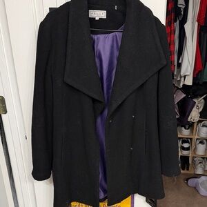 Pelle Studio Black Trench Coat with Purple Lining